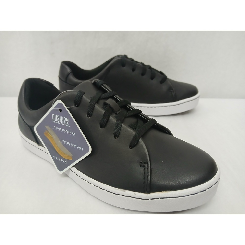 Clarks Pawley Springs Black Leather Cushion Feel Womens Sneakers 26146866 Sz 7.5